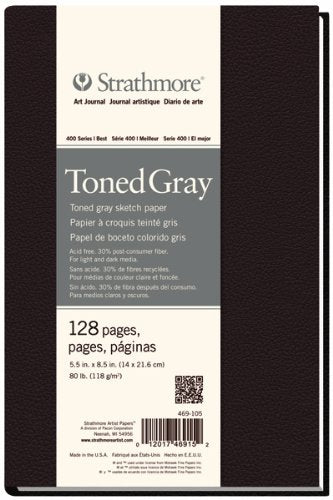 Strathmore 469-108 400 Series Hardbound Art Journal Toned Gray Sketch, 8.5"x11", 64 Sheets