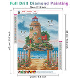 AIRDEA Lighthouse Diamond Painting Kits for Adults Beginners 5D Round Full Drill Beach Diamond Art Kits Flowers Diamond Painting Kits Picture Art Gem Painting for Home Wall Decor 11.8x15.7 inch