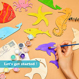 Unfinished Wood Cutouts Ocean Animals Wooden Paint Crafts for Kids Home Decor Ornament DIY Craft Art Project, Octopus, Shark, Whale, Dolphin, Seahorse, Fish, Starfish Shape(42 Pieces)