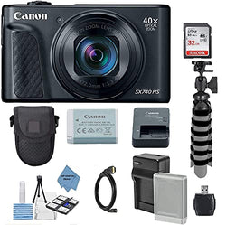 Canon PowerShot SX740 HS Wi-Fi 4K Digital Camera (Black) with 32GB Card + Battery & Charger + Case + Tripod + TopKnotch Cloth Kit (Renewed)