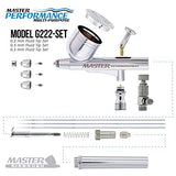 Master Performance G222 Pro Set Master Airbrush with 3 Nozzle Sets (0.2, 0.3 & 0.5mm Needles, Fluid Tips and Air Caps) - Dual-Action Gravity Feed Airbrush with 1/3 oz. Cup - Spray Auto Art Hobby Cake