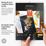 Arteza Mixed Media Sketchbook, 9 x 12 Inches, 25 Sheets, Toned Drawing Paper — White, Cream, Light Gray, Gray, and Black, 122-lb, Cold-Press, Art Supplies for Watercolor Techniques and Dry Media