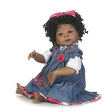 Nicery Reborn Baby Doll Indian African Black Skin 22inch 55cm Hard Simulation Silicone Vinyl Lifelike Vivid Boy Girl Toy Blue Dress Nicery-ID55Z005W