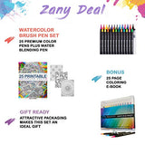 Watercolor Brush Pens - Set of 25 Water Color Brush Tip Markers for Kids & Adult Coloring Books, Painting, Drawing, Art, Calligraphy, Lettering, Journaling. Bonus Coloring Book & Water Blending Pen.