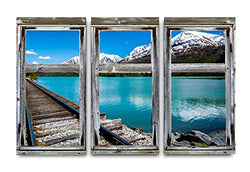 BFOIUGTKRQUE 3 Panel Wall Art Modern Artworks for Home Decor Canvas Prints Railroad Track with Lake and Mountain Range Pictures for Living Room Bedroom Decoration, Ready to Hang