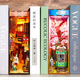 Book Nook Kit DIY 3D Wooden Puzzles Dollhouse Bookshelf Insert Diorama Decor Alley Cherry Blooming Season Personalized Assembled Bookends Build-Creativity Kit with Sensor Lights for Teens and Adults