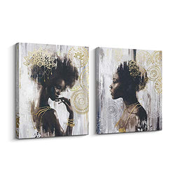Pi Art African American Black Art Canvas Art, Gold Wall Decor Framed Wall Art for Living Room and Bedroom (16x20 inch, A & B)