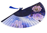 Amajiji Folding Fan, 8.27"(21cm) Chinease/Japanese Hand Held Silk Folding Fan with Bamboo