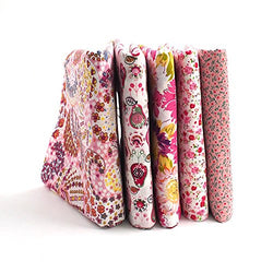 RayLineDo 5X Different Pattern Pink 100% Cotton Poplin Fabric Fat Quarter Bundle 46 x 56cm (