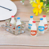 Hiawbon 9 Pcs 1:12 Mini House Food Accessories Miniature Milk Iron Basket with Milk Bottles and Milk Cups Miniature Milk Models Mini House Drink