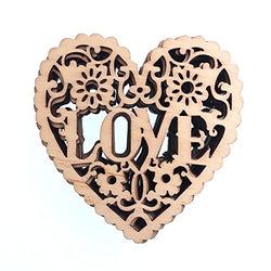 RayLineDo 10pcs Heart Shaped Hollow Design Wooden Embellishments 80MM With Lanyard for Crafting and