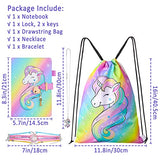 Diary with Lock for Girls Unicorn Journal Notebook Drawstring Bag Necklace Bracelet Gifts Set for Kids, Rainbow
