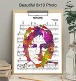 John Lennon Poster - 8x10 Beatles Wall Art Decor - Cool Unique Gift for Paul McCartney, Ringo Starr, George Harrison, 60s Music Fans - Imagine Sheet Music - Modern Pop Art Picture Print