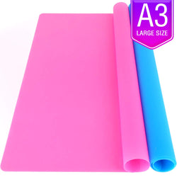 LEOBRO 2 Pack A3 Extra Large Silicone Sheet for Crafts Jewelry Casting Moulds Mat, Premium Silicone Placemat, Multipurpose Mat, Nonstick Nonskid Heat-Resistant, Blue & Rose Red (15.7 x 11.7 inches)