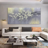 Yotree Wall Art Hand-Painted Framed White Flowers Oil Painting On Canvas Gallery Wrapped Modern Floral Artwork for Living Room Bedroom Décor Ready to Hang