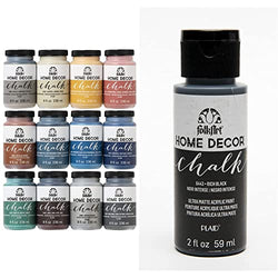 FolkArt Home Decor Ultra Matte Chalk Finish Acrylic Craft Paint Set & 6443 Home Décor Chalk Furniture & Craft Paint in Assorted Color, 2 oz, Rich Black