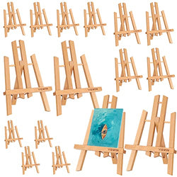 VISWIN 16PCS Tabletop Display Easels 4 Sizes(10",12",14",16"H), Foldable A-Frame Beech Wood Tripod Easel Stand, Small Table Easel Set for Artist, Adult, Kids, Students Classroom, for Painting, Display