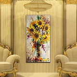 V-inspire Oil Painting, 24x48 Inch Sunflower Abstract 3D Hand-Painted Modern Home Decoratio Wall Art Wood Inside Framed Hanging