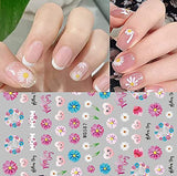Flower Nail Art Stickers, Flower Nail Decals 3D Self-Adhesive Rose Carnation Sunflower Daisy Heart Metallic Nail Design Manicure DIY Nail Decoration for Women Girls(6 Sheets)