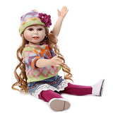 Pinky Handmade 45cm 18Inch Realistic American Looking Girl Reborn Baby Doll Toddler Long Hair Soft Doll Silicone Vinyl Lifelike Reborn Doll (Purple Knit Wear)