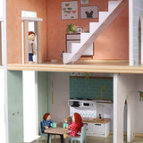 Giant Bean Wooden Doll House, 2.6-ft Tall DIY Miniature Dollhouse Kit with Elevator, Doorbell & Light, 15 Pieces Furniture, Large Toy Gift for Kids Girls Ages 3+