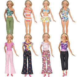 Tanosy 8 Items Doll Clothes 5 Sets Doll T-shirt Outfits and 3 Sets Swimsuits Summer Bikini Bathing Suits for 11.5" Girl dolls