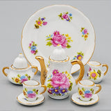 Odoria 1:6 Miniature 8PCS Porcelain Tea Cup Set Pink Flower Chintz with Gold Trim Dollhouse Kitchen Accessories