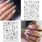 Black White Nail Art Stickers Decals Geometric Heart Love 3D Nail Stickers 6Sheets Geometry Cool English Letter Nail Art Adhesive Transfer Decals for Acrylic Nails Supply DIY Manicure Decoration Tip