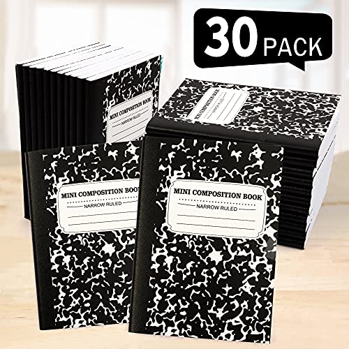 feela Composition Notebook, Mini Sized 30 Pack 5 Colors Narrow Ruled Mini Composition Books Bulk, Small Pocket Marble Cute Journal Notebooks for