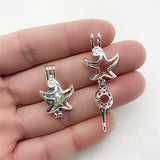 10pcs Starfish Pearl Cage Bright Silver Beads Cage Locket Pendant Jewelry Making-For Oyster Pearls,