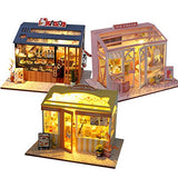 WYD Food and Play Shop Series Dollhouse Kit,Assembled Toy Houses with Funiture Model Kits for Sushi Shop/Ice Cream Shops/ Dessert Shop 3D Creative Birthday New Year DIY Gift Present (3pcs)