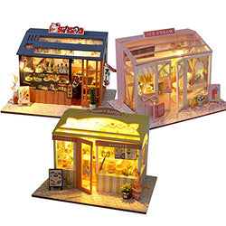 ZQWE Food Play Shop Series Doll House Kit Miniature Wooden DIY Dollhouse Store Model Creative Surprise Gifts for Children, Friends and Parents (3 Set)