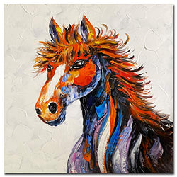 Muzagroo Art Hand Painted Horse Painting Abstract Wall Art Horse Picture for Living Room Animals Art Kids' Room Decor Colorful Horse Art(24x24in)
