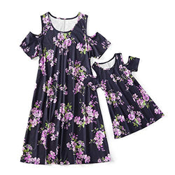 IFFEI Mommy and Me Matching Dress Short Sleeve Floral Printed Summer Dress for Mother and Daughter 2 Years Black