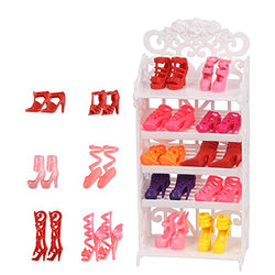 JING SHOW BUSSINESS Doll Shoes Rack Accessory + 16 Pairs Shoes for Doll Playset