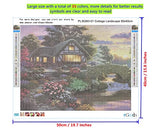 Diamond Painting Kits Cottage Landscape for Adults DIY 5D Full Round Drill 19.7x15.8 Inches / 50x40 cm, Countryside Sunset Scenery of Flower Garden Stone Bridge