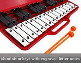 Xylophone 25 Note Chromatic Glockenspiel in a Red Plastic Case - Card Sets with 23 Letter-Coded Songs
