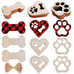 33 Pieces Unfinished Wooden Dog Bone Cutouts, 3 Styles Small Wood Dog Paw Cutouts Dog Bone Ornaments to Paint for Arts Crafts Gift Tags DIY Projects Home Party Decoration