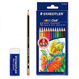 STAEDTLER 12 COLOURED PENCILS + EXTRA BONUS MARS ERASER & STEADLER HB PENCIL by STAEDTLER