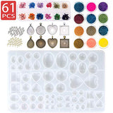 Sthabt - Resin Silicone Molds for Jewelry Pendant Bezels Casting Mold with Glitter and Flower Decoration DIY Artcraft Project Gift Making Tools Set for Beginners (61pcs)