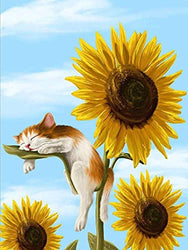Sunflower Cat Diamond Painting Kits for Adult 5D DIY Full Drill Round Crystal Rhinestone Embroidery Diamond Painting Craft Canvas Perfect for Home Wall Decor 12x16inch