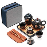 Porcelain Tea Set-Tea Set with Lotus Relief, Ceramic Tea Sets Include teapot, Tea cups, Tea canddy, Tea clip, Bamboo Tea tray and Portable Travel Bag (black)