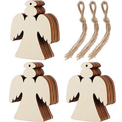 Tatuo 30 Pieces Wooden Angel Shape Cutouts Crafts Blank Wood Hanging Ornaments with 3 Rolls