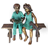 Design Toscano Read to Me Boy and Girl on Bench Cast Bronze Garden Statue