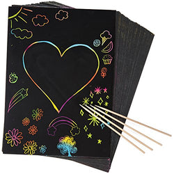 Peachy Keen Crafts Large Sheet 8x10 Size - 50 Piece Rainbow Scratch Paper - 4 Wooden Styluses Included - Create Rainbow Scratch Art with This Jumbo Craft Pack