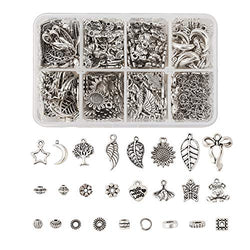 Pandahall 560pcs Tibetan Style Antique Silver Spacer Beads Pendants Charms Kit with Open Jump Rings for Necklace Bracelet Jewelry Making Findings DIY Women Bulk Mixed Styles