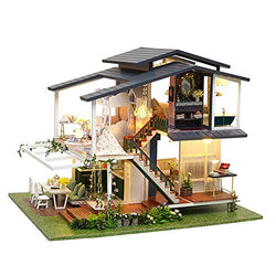 TOYROOM DIY Miniature Dollhouse Wooden Furniture Kit French Romantic Monet Garden Flower 3-Storey Villa DIY House Room Assembly Doll House Building Kit Birthday Gifts for Adults Girls with Dust Cover