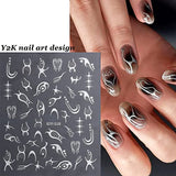 Silver Y2K Nail Art Sticker Self Adhesive Hearts Nail Decals for Nail Art Gold Stripes Lines Stickers for Nail Decoration Cool Girl Fashion Grunge Gothic Manicure Decoration Nail Art Supplies