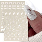 9 Sheets Gold Sun Moon Stars Nail Stickers Gold Wing Heart Chain Self Adhesive Nail Design Gold Silver Nail Decals for Women Girls DIY Manicure Decoration Gold Silver Nail Art Stickers
