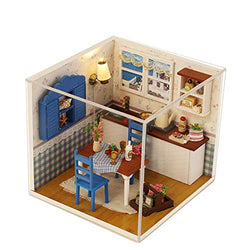 CONTINUELOVE DIY Miniature Dollhouse Kit - Wooden Dollhouse Kit with Furniture,Voice-Activated Lights and Dust Cover - Simple and Easy to Install - Best Toy Gift for Boys and Girls